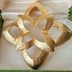 Givenchy Hammered Gold Maltese Cross Brooch Vintage Unsigned